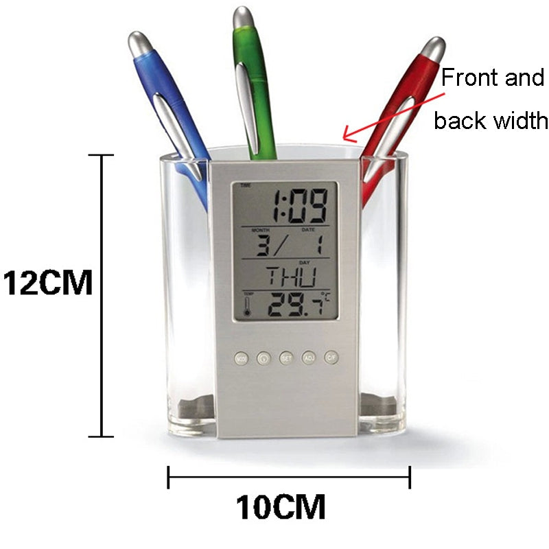 ELECTROPRIME Transparent Desk Clock Pencil Holder Removable Desktop Table Digital Clock