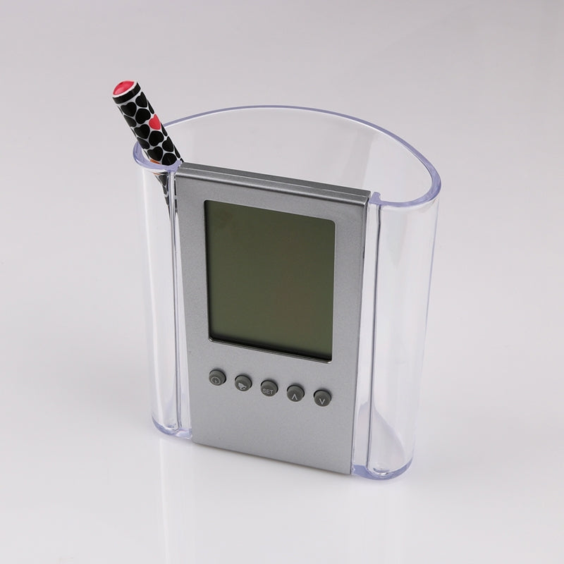 ELECTROPRIME Transparent Desk Clock Pencil Holder Removable Desktop Table Digital Clock