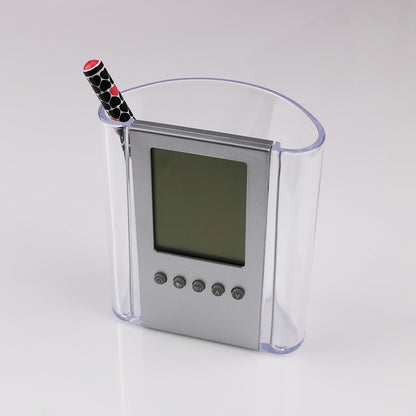 ELECTROPRIME Transparent Desk Clock Pencil Holder Removable Desktop Table Digital Clock