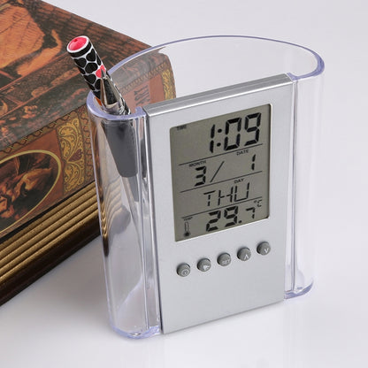 ELECTROPRIME Transparent Desk Clock Pencil Holder Removable Desktop Table Digital Clock