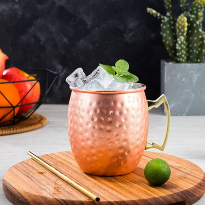 ELECTROPRIME Copper Plating Stainless Steel Mug Cocktail Glass Beer Mug Rose Gold, Style:Hammer point