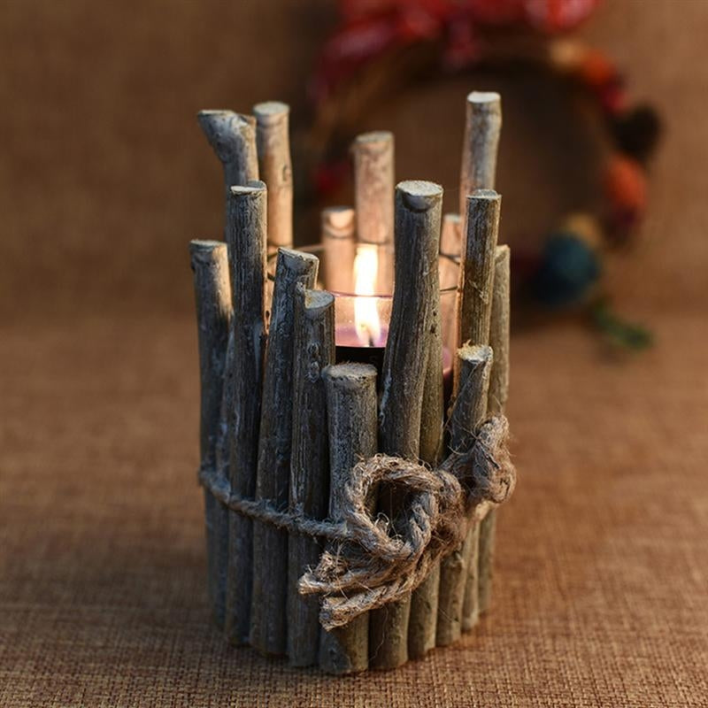 ELECTROPRIME Christmas Decorations Retro Candlestick Home Decoration Candle Tube Creative Props Wood Crafts, Without Cnadle