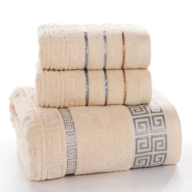 ELECTROPRIME 3 PCS Plaid Cotton Towel Bath Set(Khaki)