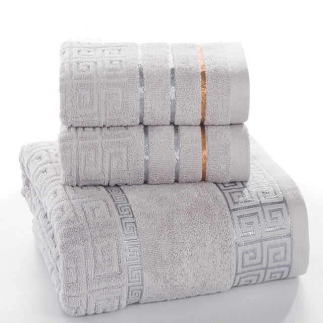 ELECTROPRIME 3 PCS Plaid Cotton Towel Bath Set(Dark Gray)
