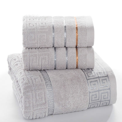 ELECTROPRIME 3 PCS Plaid Cotton Towel Bath Set(Dark Gray)