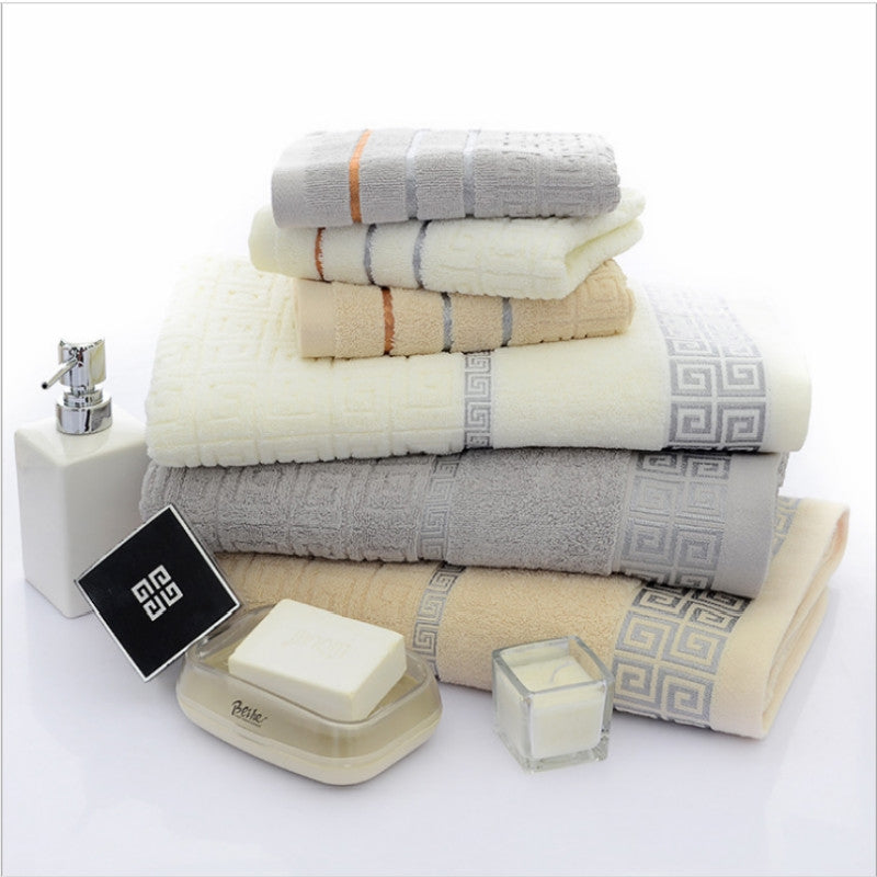ELECTROPRIME 3 PCS Plaid Cotton Towel Bath Set(Dark Gray)