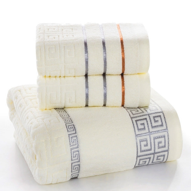 ELECTROPRIME 3 PCS Plaid Cotton Towel Bath Set(Milky)