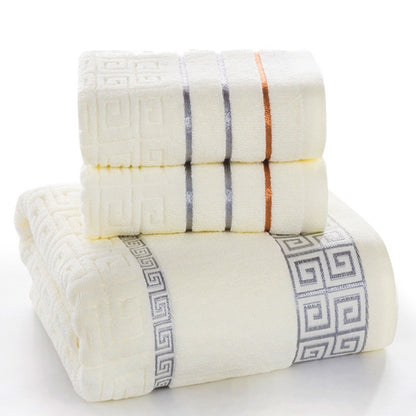 ELECTROPRIME 3 PCS Plaid Cotton Towel Bath Set(Milky)