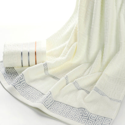 ELECTROPRIME 3 PCS Plaid Cotton Towel Bath Set(Milky)