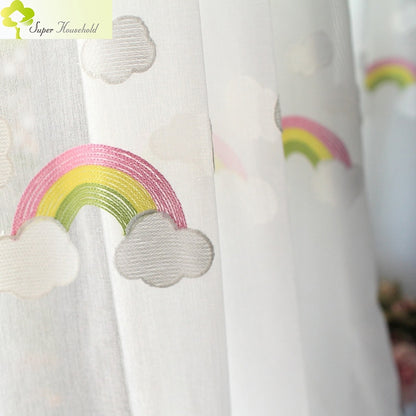ELECTROPRIME Rainbow Clouds Embroidered Tulle Children Curtains for Kids Bedroom Window Treatments Kitchen Curtains for Living Room, Size:2Mx2.7M / Piece Hook Type