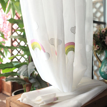 ELECTROPRIME Rainbow Clouds Embroidered Tulle Children Curtains for Kids Bedroom Window Treatments Kitchen Curtains for Living Room, Size:2Mx2.7M / Piece Hook Type