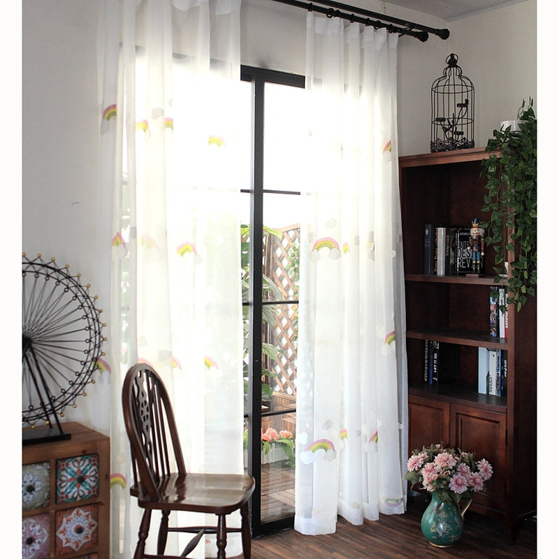 ELECTROPRIME Rainbow Clouds Embroidered Tulle Children Curtains for Kids Bedroom Window Treatments Kitchen Curtains for Living Room, Size:2Mx2.7M / Piece Hook Type