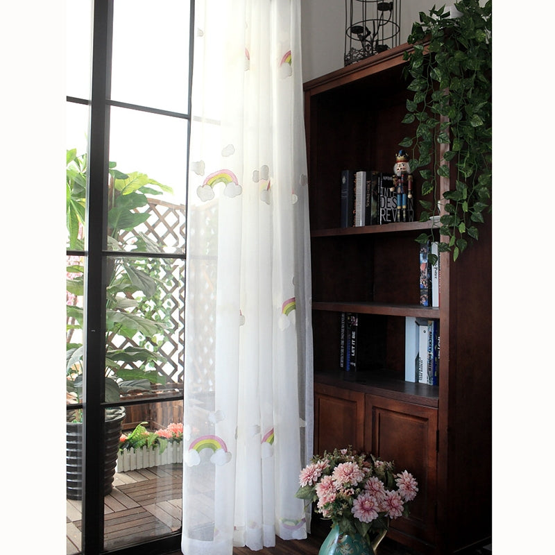 ELECTROPRIME Rainbow Clouds Embroidered Tulle Children Curtains for Kids Bedroom Window Treatments Kitchen Curtains for Living Room, Size:2Mx2.7M / Piece Hook Type