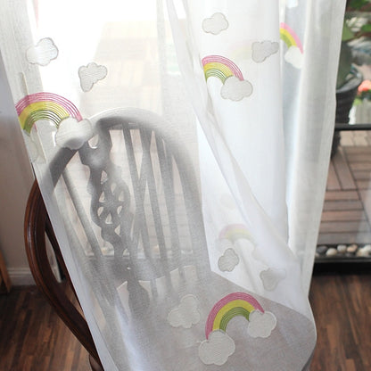 ELECTROPRIME Rainbow Clouds Embroidered Tulle Children Curtains for Kids Bedroom Window Treatments Kitchen Curtains for Living Room, Size:2Mx2.7M / Piece Hook Type