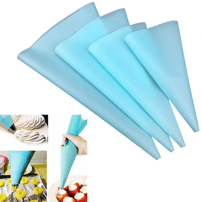 ELECTROPRIME 4 in 1 Silicone Icing Piping Cream Pastry Bag Nozzle DIY Cake Decorating Tools Set(EVA Bag Blue 4 Mixed)