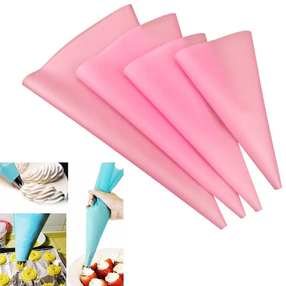 ELECTROPRIME 4 in 1 Silicone Icing Piping Cream Pastry Bag Nozzle DIY Cake Decorating Tools Set(EVA Bag Pink 4 Mixed)