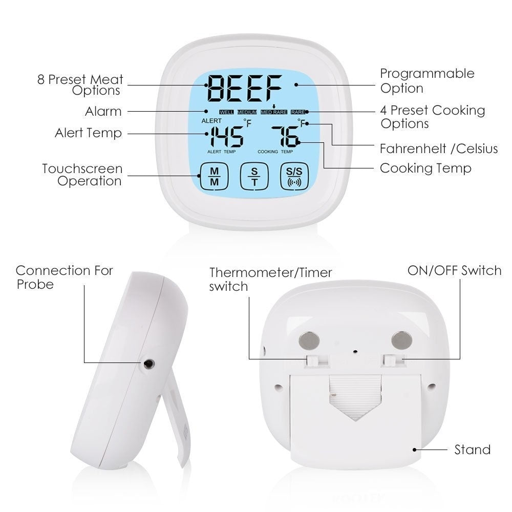 ELECTROPRIME Home Tactile Screen Electronic Barbecue Thermometer Kitchen Food Therapeutic Timer
