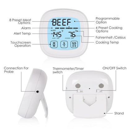 ELECTROPRIME Home Tactile Screen Electronic Barbecue Thermometer Kitchen Food Therapeutic Timer