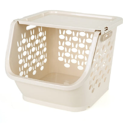 ELECTROPRIME Stackable Kitchen Plastic Storage Basket Bathroom Shelf(Beige)