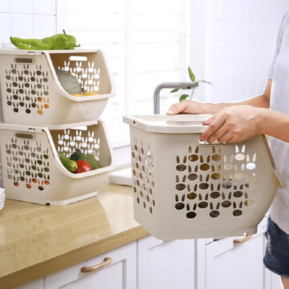ELECTROPRIME Stackable Kitchen Plastic Storage Basket Bathroom Shelf(Beige)