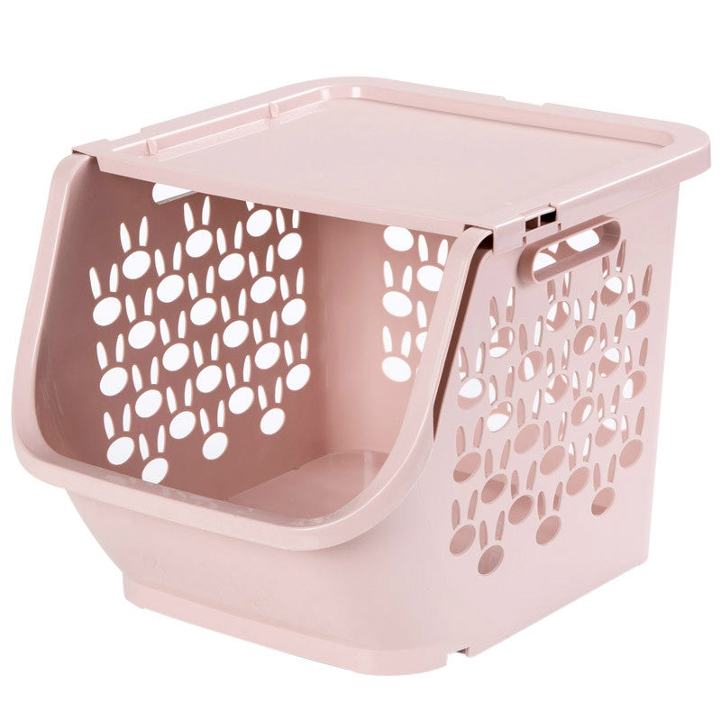 ELECTROPRIME Stackable Kitchen Plastic Storage Basket Bathroom Shelf(Pink)