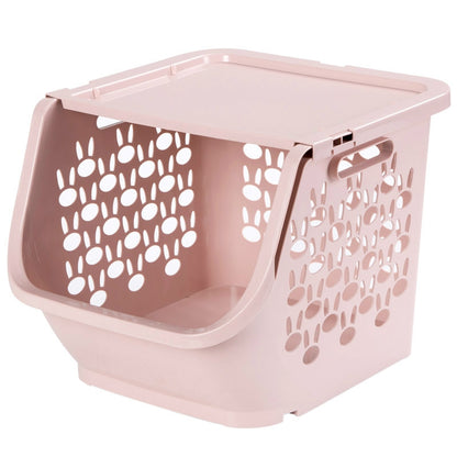 ELECTROPRIME Stackable Kitchen Plastic Storage Basket Bathroom Shelf(Pink)