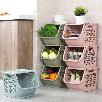 ELECTROPRIME Stackable Kitchen Plastic Storage Basket Bathroom Shelf(Pink)