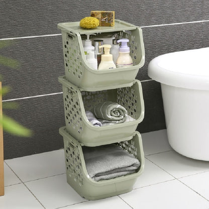 ELECTROPRIME Stackable Kitchen Plastic Storage Basket Bathroom Shelf(Green)