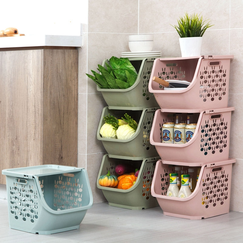 ELECTROPRIME Stackable Kitchen Plastic Storage Basket Bathroom Shelf(Green)