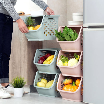 ELECTROPRIME Stackable Kitchen Plastic Storage Basket Bathroom Shelf(Blue)