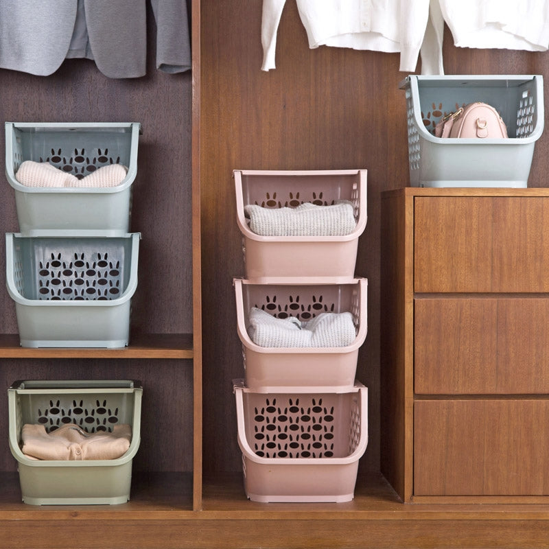 ELECTROPRIME Stackable Kitchen Plastic Storage Basket Bathroom Shelf(Blue)