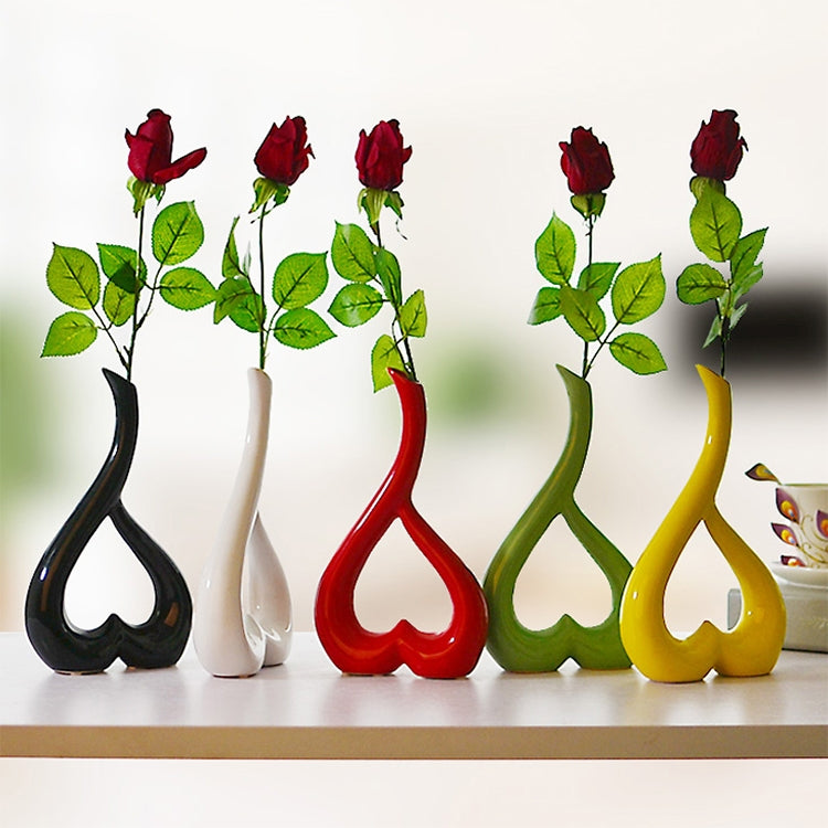 ELECTROPRIME Heart Shape Creative Ceramic Flower Vase Home Decor Wedding Festival Office Desktop Decoration(Black)