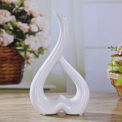 ELECTROPRIME Heart Shape Creative Ceramic Flower Vase Home Decor Wedding Festival Office Desktop Decoration(White)