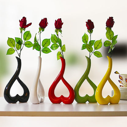 ELECTROPRIME Heart Shape Creative Ceramic Flower Vase Home Decor Wedding Festival Office Desktop Decoration(Red)