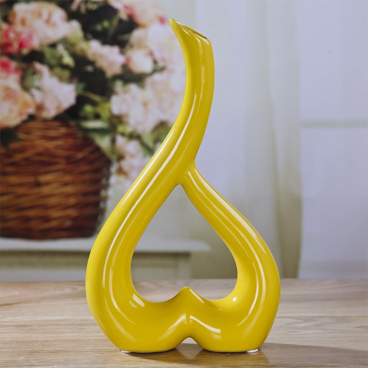 ELECTROPRIME Heart Shape Creative Ceramic Flower Vase Home Decor Wedding Festival Office Desktop Decoration(Yellow)