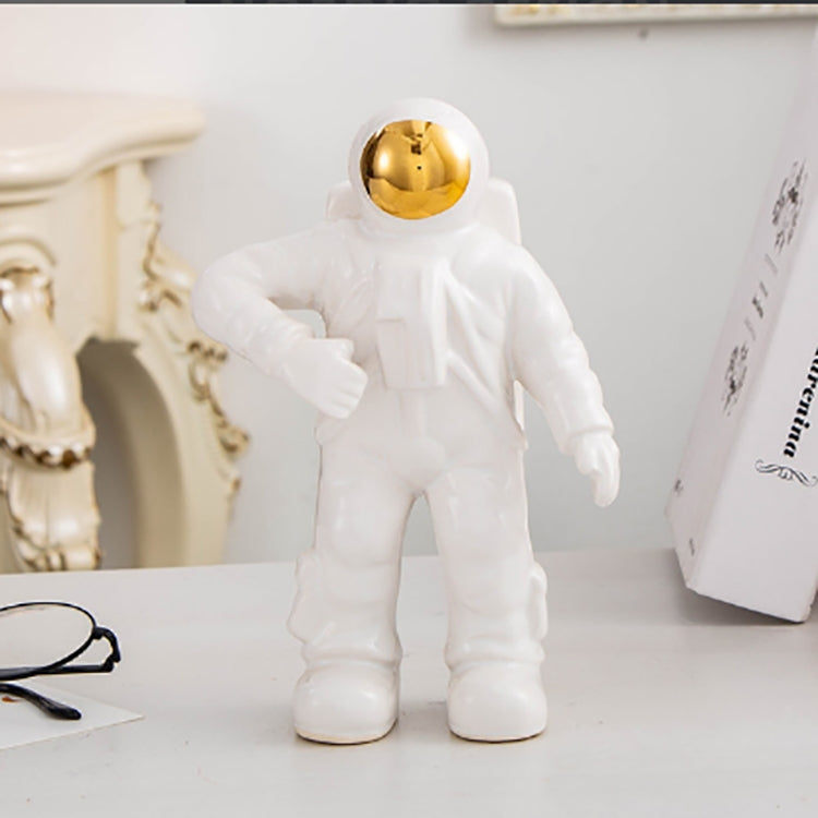 ELECTROPRIME Astronaut Ceramic Model Dried Flowers Ceramic Vase for Tabletop Decor Tool, Shape:Walk(White)