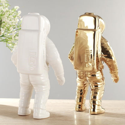 ELECTROPRIME Astronaut Ceramic Model Dried Flowers Ceramic Vase for Tabletop Decor Tool, Shape:Walk(White)