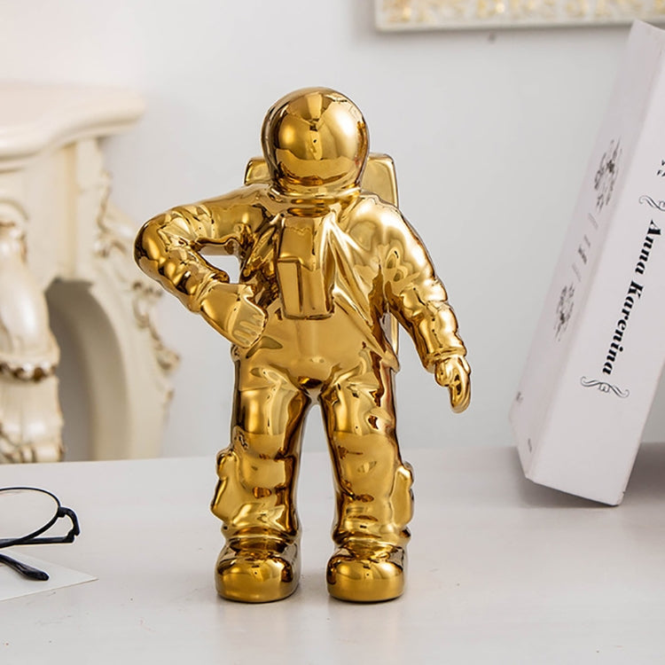 ELECTROPRIME Astronaut Ceramic Model Dried Flowers Ceramic Vase for Tabletop Decor Tool, Shape:Walk(Gold)