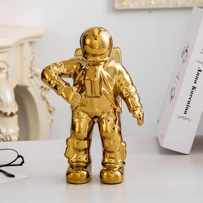 ELECTROPRIME Astronaut Ceramic Model Dried Flowers Ceramic Vase for Tabletop Decor Tool, Shape:Walk(Gold)