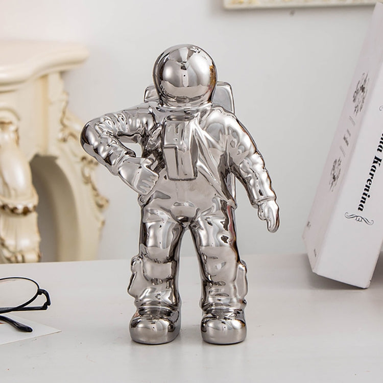 ELECTROPRIME Astronaut Ceramic Model Dried Flowers Ceramic Vase for Tabletop Decor Tool, Shape:Walk(Silver)