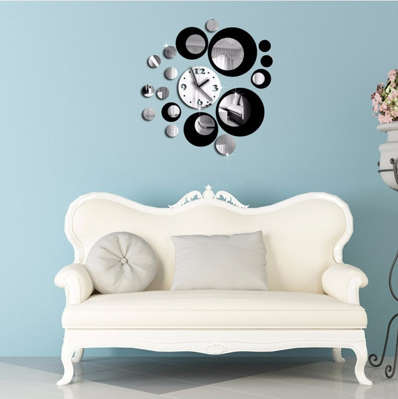 ELECTROPRIME 3D Stereo Decorative Clock Acrylic Digital Mirror Wall Sticker Wall Clock(Silver Gold)