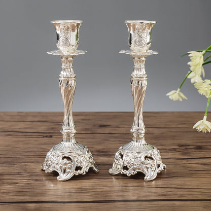 ELECTROPRIME Two PCS/Set Sapphire Single Candle Light Dinner Candle Holder Decoration Wedding Candle Holder, Size:7.6X7.6X18.8cm(Silver)