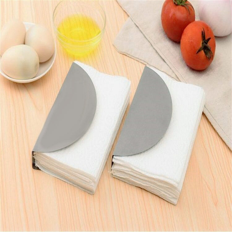 ELECTROPRIME 2 PCS Stainless Steel Western Fan-shaped Napkin Seat Napkin Holder Paper Towel Clip, Specification:Flat