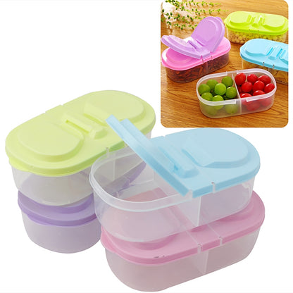 ELECTROPRIME Fresh Fruit Snacks Storage Double Cell Clamshell Crisper Plastic Food Box(Blue)