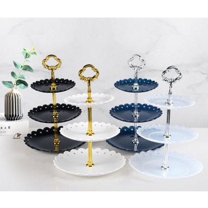 ELECTROPRIME Party Birthday Three-layer Fruit Plate Cake Stand Dessert Storage Rack(Clear)