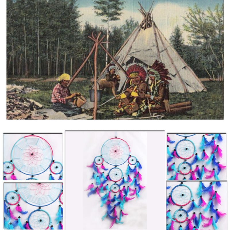 ELECTROPRIME Creative Hand-Woven Crafts Dream Catcher Home Car Wall Hanging Decoration(Colorful Blue)