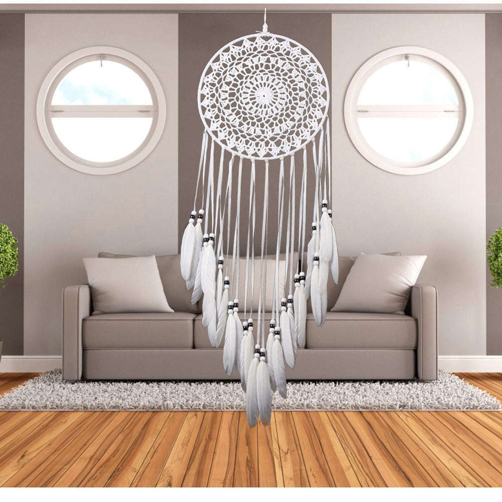 ELECTROPRIME Creative Hand-Woven Crafts Dream Catcher Home Car Wall Hanging Decoration(White)