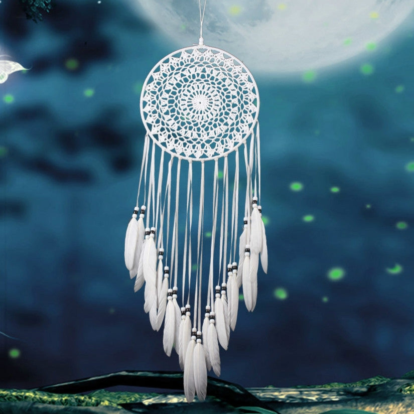 ELECTROPRIME Creative Hand-Woven Crafts Dream Catcher Home Car Wall Hanging Decoration(White)