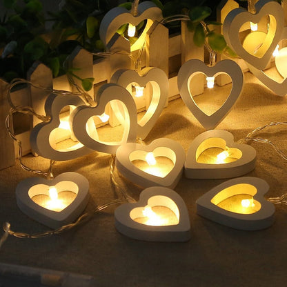 ELECTROPRIME 1.2m 10 LEDs Wooden Heart Christmas Party Outdoor Indoor Heart Decoration String Light