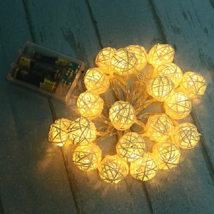 ELECTROPRIME 2.2m 20 LEDs Battery Box Powered Rattan Ball String Christmas Wedding Decoration Lamp(Warm White)